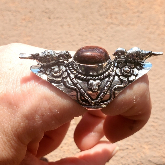 New Unique Red Tiger Eye 2 Birds 925 Silver Statement Ring. - Picture 12 of 15
